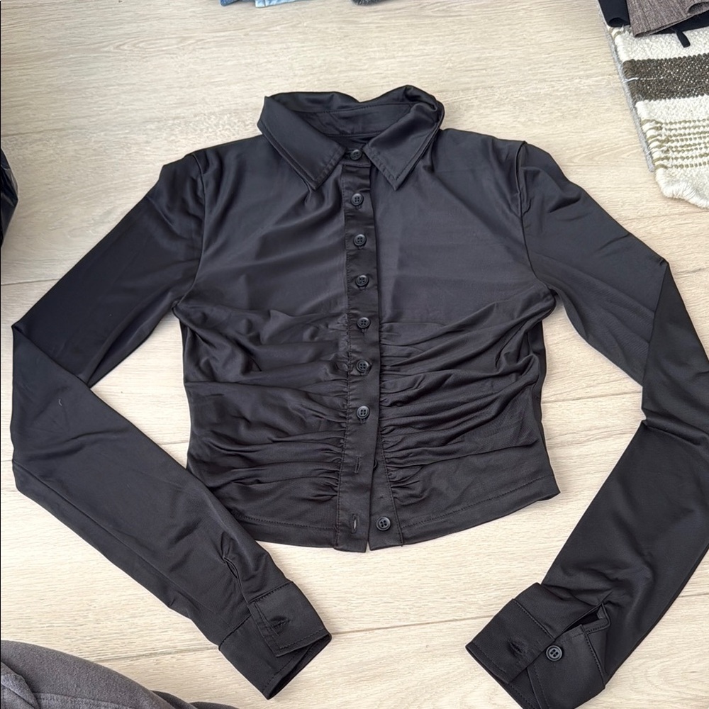 With Jean Black Button-Down Women's Shirt